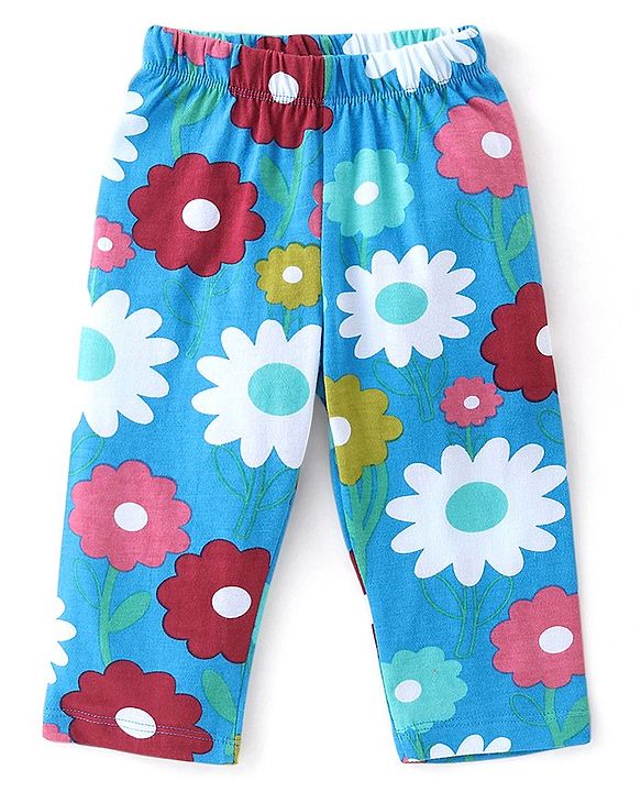 Babyhug Cotton Knit Half Sleeves Night Suit With Floral Print - Blue