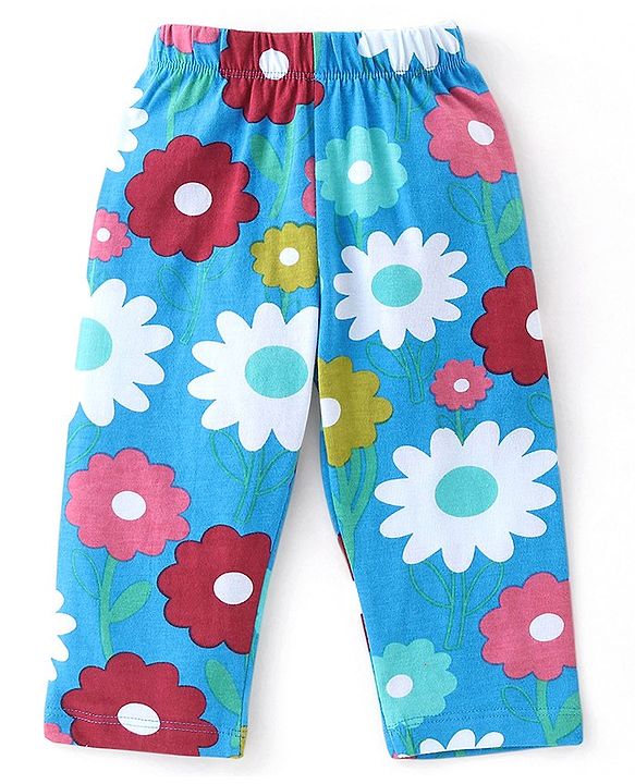 Babyhug Cotton Knit Half Sleeves Night Suit With Floral Print - Blue