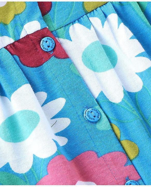 Babyhug Cotton Knit Half Sleeves Night Suit With Floral Print - Blue