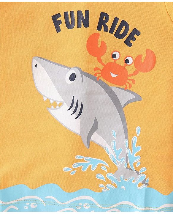 Babyhug Cotton Single Jersey Knit Half Sleeves Night Suit with Shark Print - Multicolor