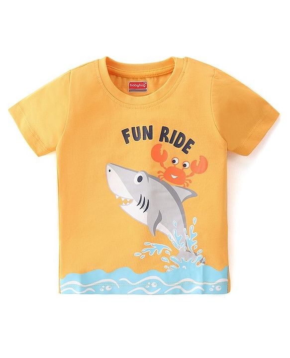 Babyhug Cotton Single Jersey Knit Half Sleeves Night Suit with Shark Print - Multicolor