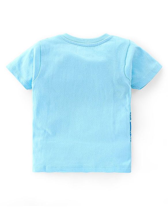 Babyhug Cotton Single Jersey Knit Half Sleeves Night Suit Stripes & Turtle Print - Blue