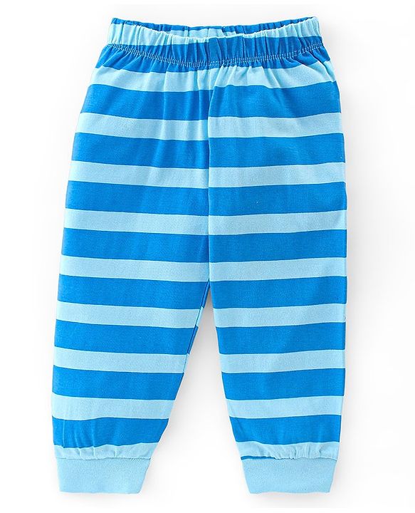 Babyhug Cotton Single Jersey Knit Half Sleeves Night Suit Stripes & Turtle Print - Blue