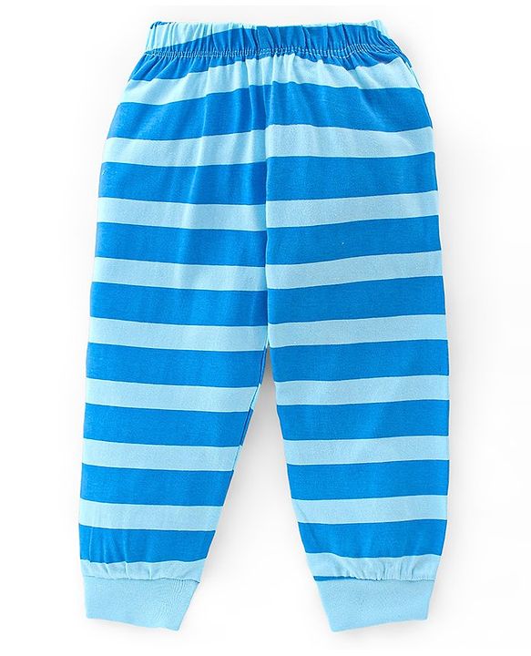 Babyhug Cotton Single Jersey Knit Half Sleeves Night Suit Stripes & Turtle Print - Blue