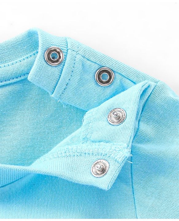 Babyhug Cotton Single Jersey Knit Half Sleeves Night Suit Stripes & Turtle Print - Blue