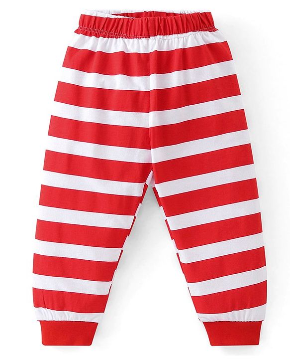 Babyhug Cotton Knit Half Sleeves Night Suit With Kitty Print - Red