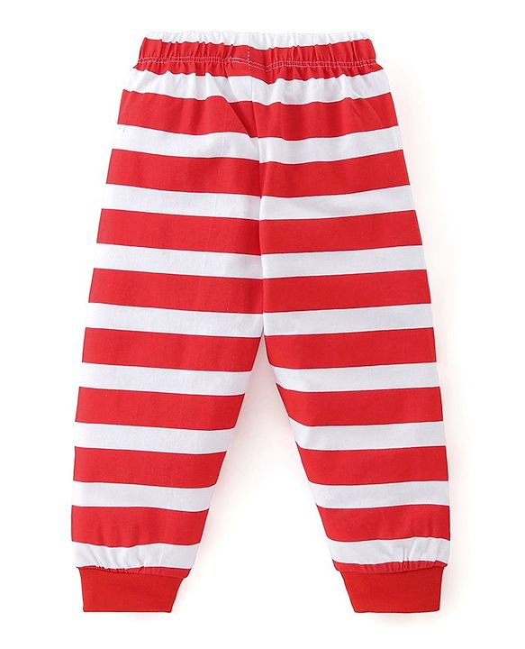 Babyhug Cotton Knit Half Sleeves Night Suit With Kitty Print - Red