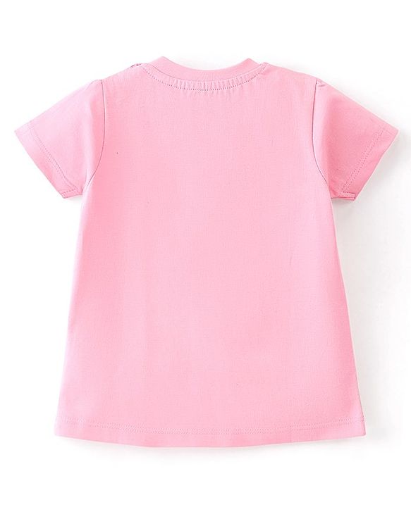 Babyhug Cotton Knit Half Sleeves Capri Night Suit With Rainbow Print - Pink