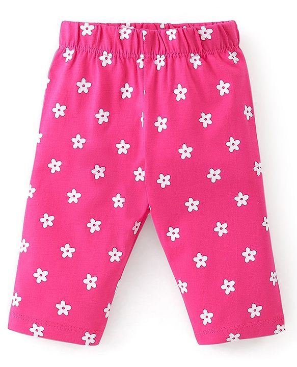 Babyhug Cotton Knit Half Sleeves Capri Night Suit With Rainbow Print - Pink