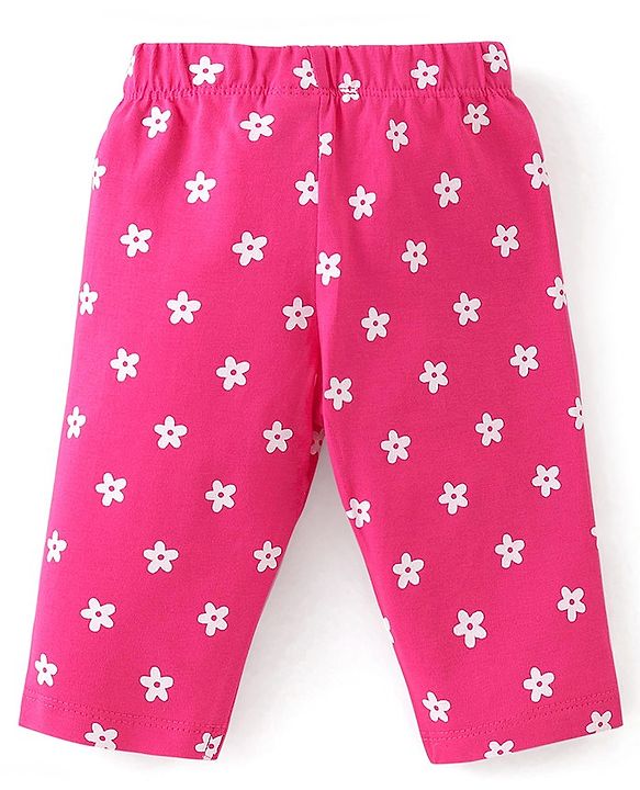 Babyhug Cotton Knit Half Sleeves Capri Night Suit With Rainbow Print - Pink