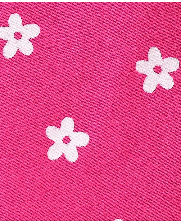 Babyhug Cotton Knit Half Sleeves Capri Night Suit With Rainbow Print - Pink