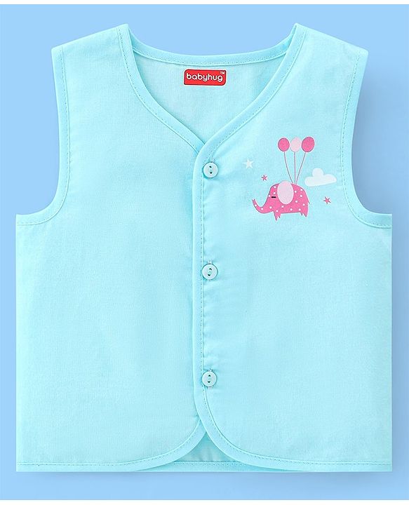 Babyhug 100% Cotton Front Open Sleeveless Jhablas Elephant & Polka Dots Print Pack of 5 - Multicolour