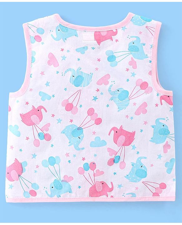 Babyhug 100% Cotton Front Open Sleeveless Jhablas Elephant & Polka Dots Print Pack of 5 - Multicolour