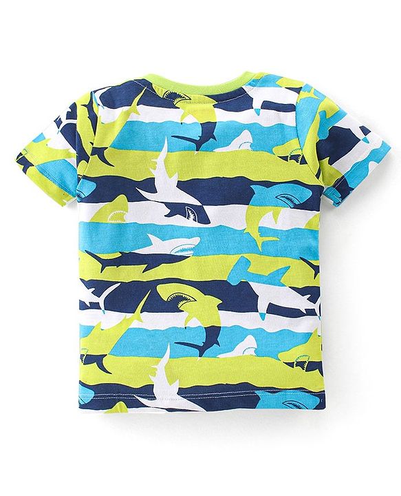 Babyhug Single Jersey Knit Half Sleeves Night Suit Shark Print - Multicolour