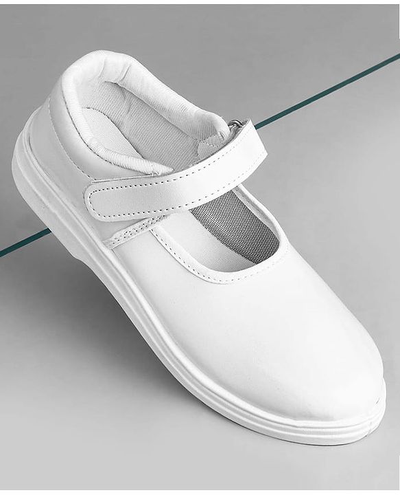 Pine Kids Solid School Shoes with Velcro Closure - White
