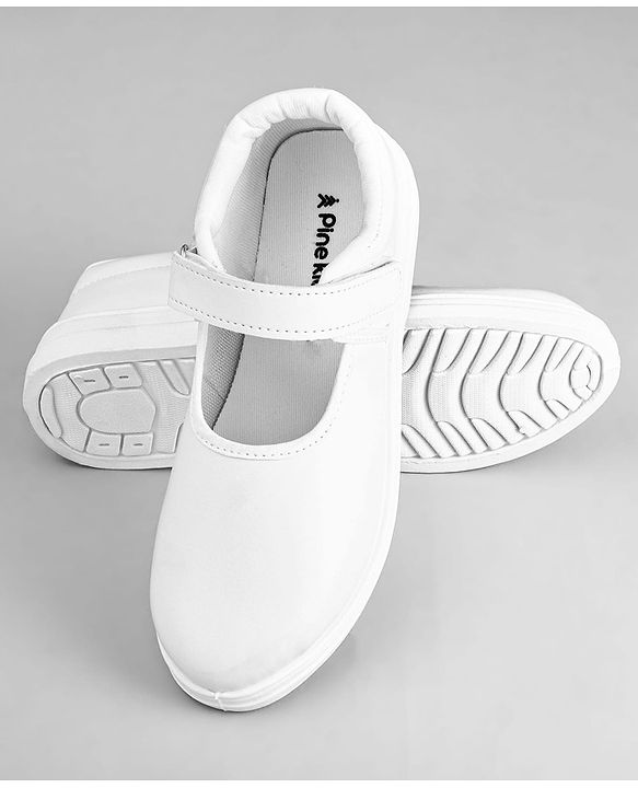 Pine Kids Solid School Shoes with Velcro Closure - White