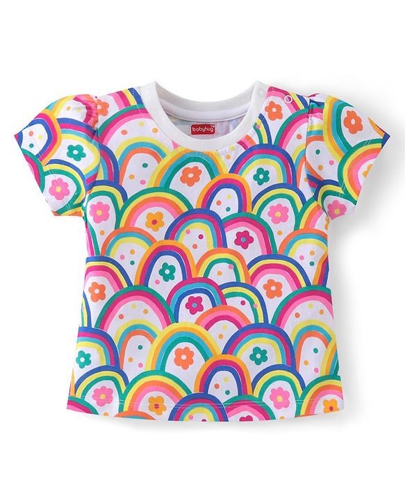 Babyhug Cotton Single Jersey Knit Half Sleeves Night Suit Floral Print - Multicolour
