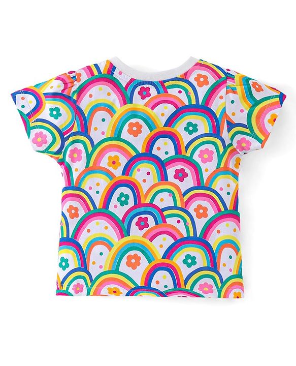 Babyhug Cotton Single Jersey Knit Half Sleeves Night Suit Floral Print - Multicolour