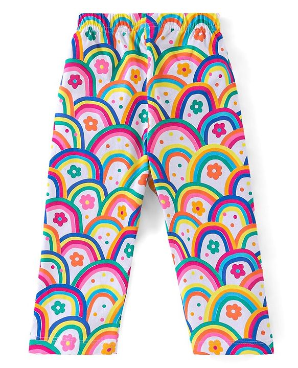 Babyhug Cotton Single Jersey Knit Half Sleeves Night Suit Floral Print - Multicolour