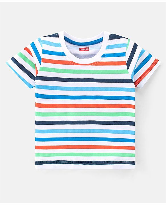Babyhug 100% Cotton Knit Half Sleeves T-Shirt With Stripe & Text Graphics Pack Of 3 - Multicolour