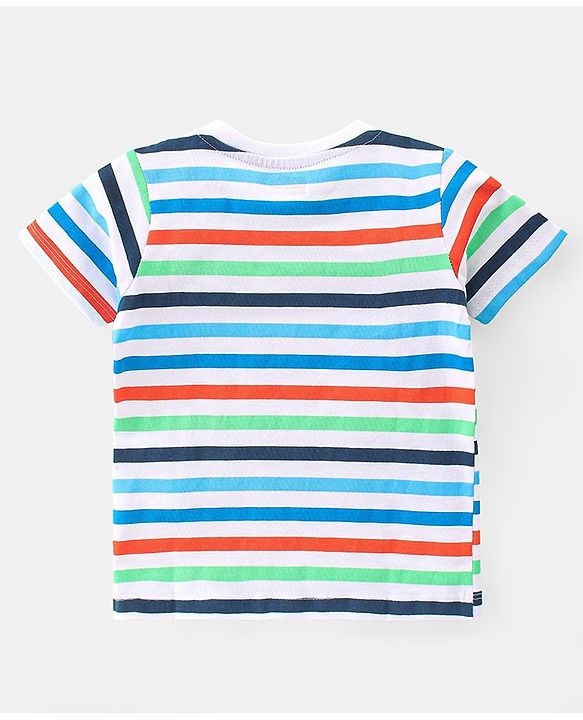 Babyhug 100% Cotton Knit Half Sleeves T-Shirt With Stripe & Text Graphics Pack Of 3 - Multicolour