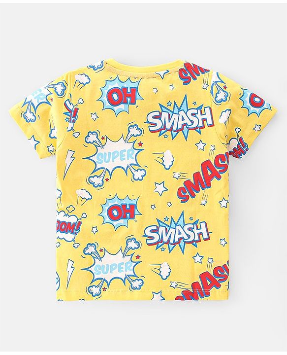Babyhug 100% Cotton Knit Half Sleeves T-Shirt With Stripe & Text Graphics Pack Of 3 - Yellow & Blue