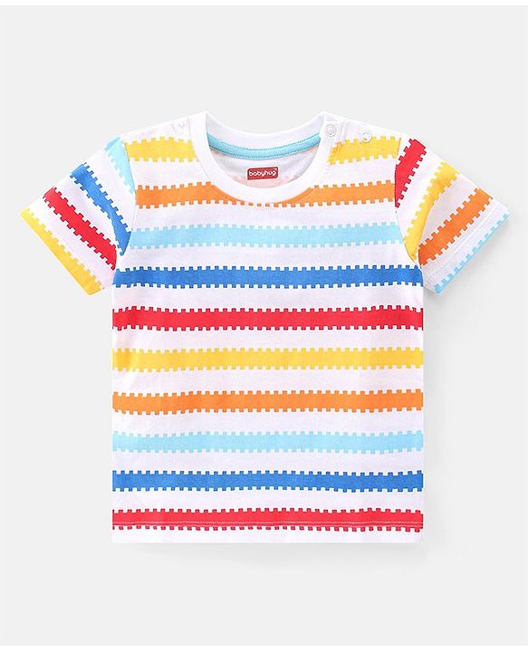 Babyhug 100% Cotton Knit Half Sleeves T-Shirt With Stripe & Text Graphics Pack Of 3 - Yellow & Blue