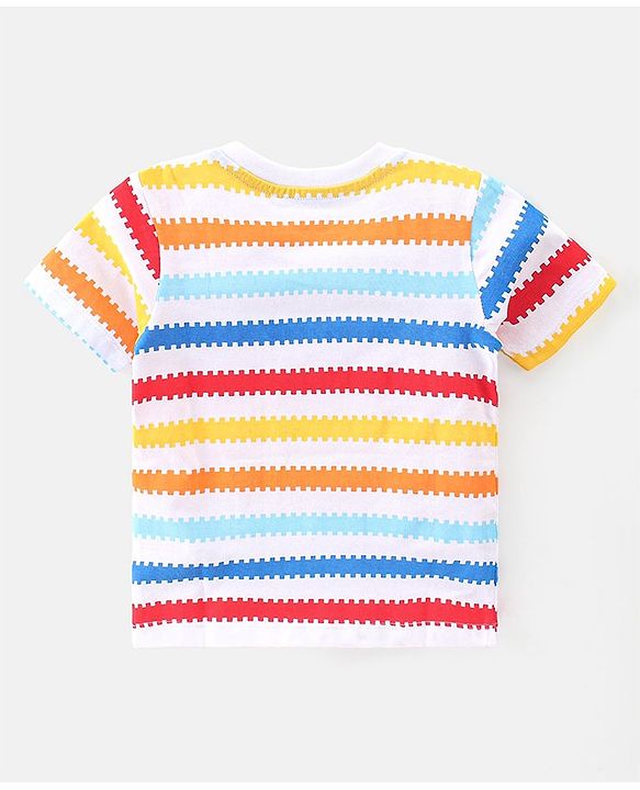 Babyhug 100% Cotton Knit Half Sleeves T-Shirt With Stripe & Text Graphics Pack Of 3 - Yellow & Blue