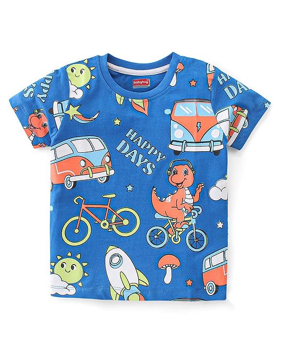 Babyhug 100% Cotton Knit Half Sleeves T-Shirt With Dino Print - Blue