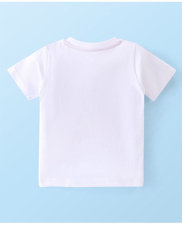 Babyhug Cotton Knit Half Sleeves Night Suit With Fox Print - White & Red