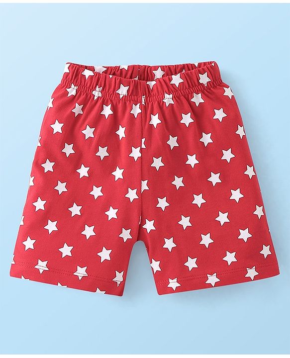 Babyhug Cotton Knit Half Sleeves Night Suit With Fox Print - White & Red