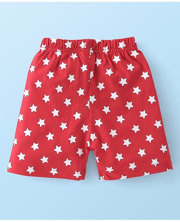 Babyhug Cotton Knit Half Sleeves Night Suit With Fox Print - White & Red