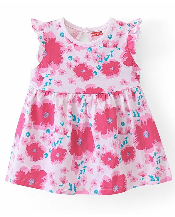 Babyhug  Cotton Jersey Knit Frill Sleeves Frock with Floral Print Pack of 2 - Multicolour