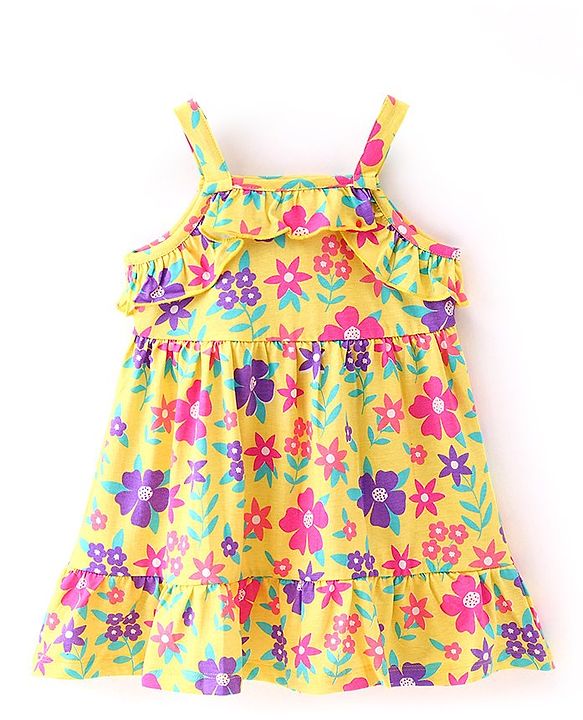 Babyhug Cotton Jersey Sleeveless Floral Printed Frock - Yellow