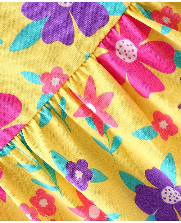 Babyhug Cotton Jersey Sleeveless Floral Printed Frock - Yellow