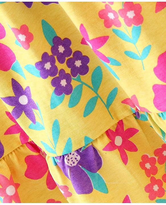 Babyhug Cotton Jersey Sleeveless Floral Printed Frock - Yellow