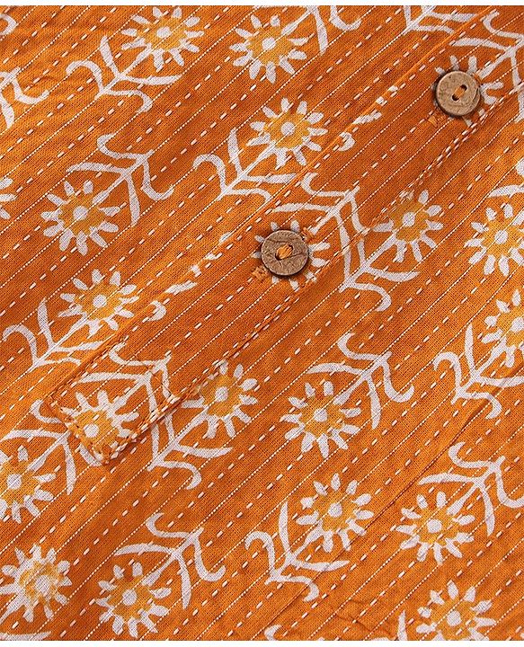 Babyhug Cotton Full Sleeves Dhari Printed Kurta Dhoti Set - Mustard
