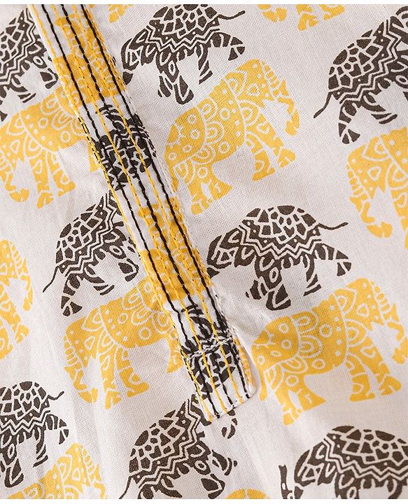 Babyhug 100% Cotton Woven Full Sleeves Kurta & Dhoti Set With Elephant Print - Yellow