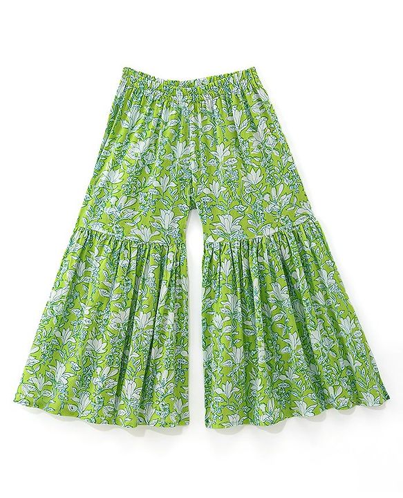 Babyhug 100% Cotton Woven Three Fourth Sleeves Kurti Palazzo & Dupatta Floral Print - Green