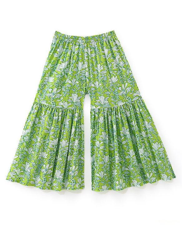 Babyhug 100% Cotton Woven Three Fourth Sleeves Kurti Palazzo & Dupatta Floral Print - Green