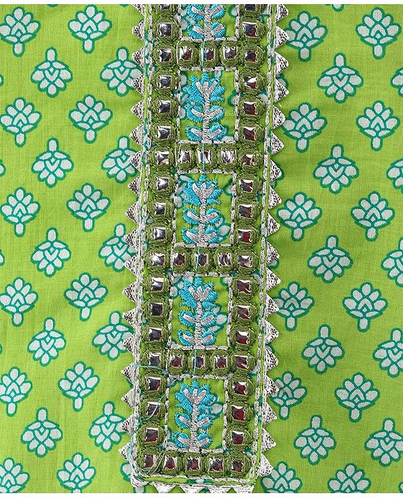 Babyhug 100% Cotton Woven Three Fourth Sleeves Kurti Palazzo & Dupatta Floral Print - Green