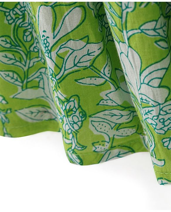 Babyhug 100% Cotton Woven Three Fourth Sleeves Kurti Palazzo & Dupatta Floral Print - Green
