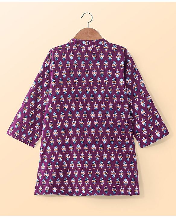 Babyhug Cotton Full Sleeves Hand Block Printed Kurta & Pyjama Set - Magenta & White