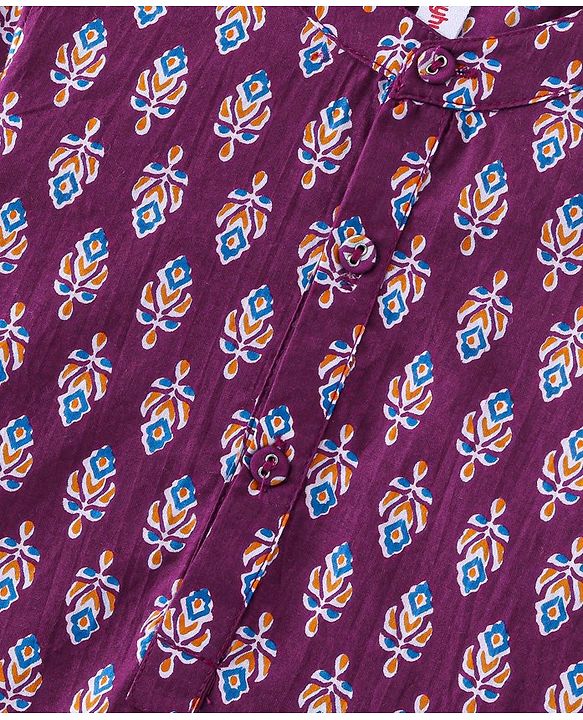 Babyhug Cotton Full Sleeves Hand Block Printed Kurta & Pyjama Set - Magenta & White
