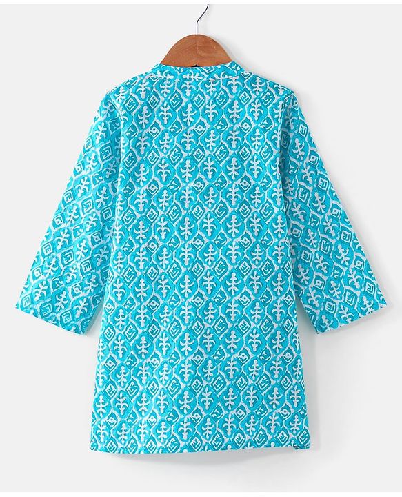 Babyhug Cotton Woven Full Sleeves  Foil Printed Kurta & Pyjama Set - Blue