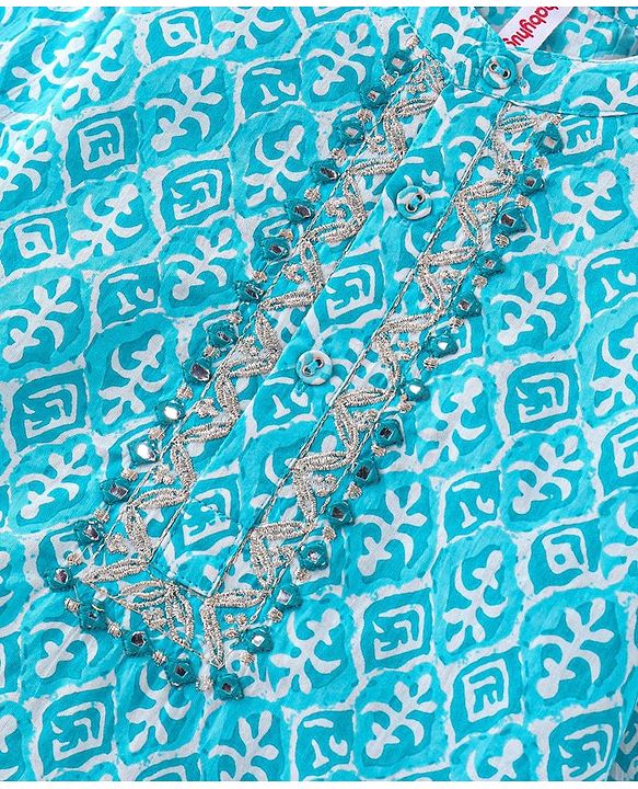 Babyhug Cotton Woven Full Sleeves  Foil Printed Kurta & Pyjama Set - Blue