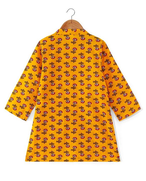 Babyhug 100% Cotton Woven Full Sleeves Floral Printed Kurta Pajama Set - Yellow