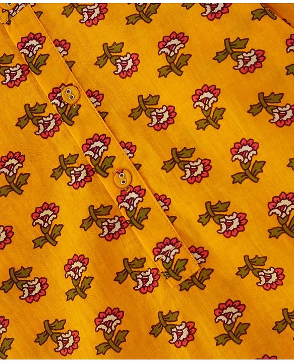 Babyhug 100% Cotton Woven Full Sleeves Floral Printed Kurta Pajama Set - Yellow