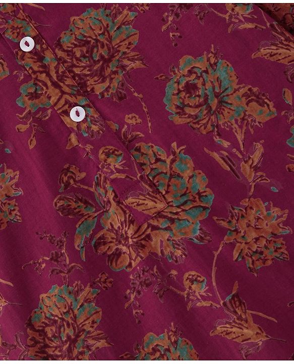 Babyhug 100% Cotton Woven Full Sleeves Floral Printed Kurta & Dhoti Set - Magenta