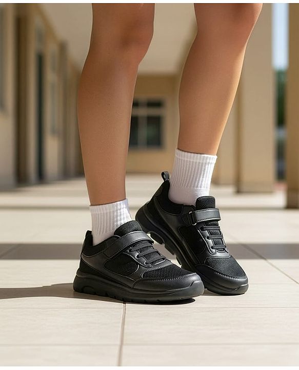 Pine Kids School Shoes with Velcro Closure -  Black